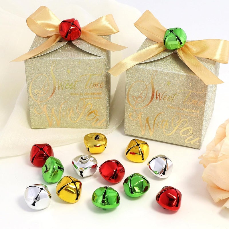 LIGHOON 50 PCS 1 Inch Christmas Jingle Bells, Colorful Metal Large Craft Bell, Bells for Christmas Home Decoration, Gifts Wrapping, DIY Projects, Festival Party Favors (Red, Green, Gold, Silver) - Image 5